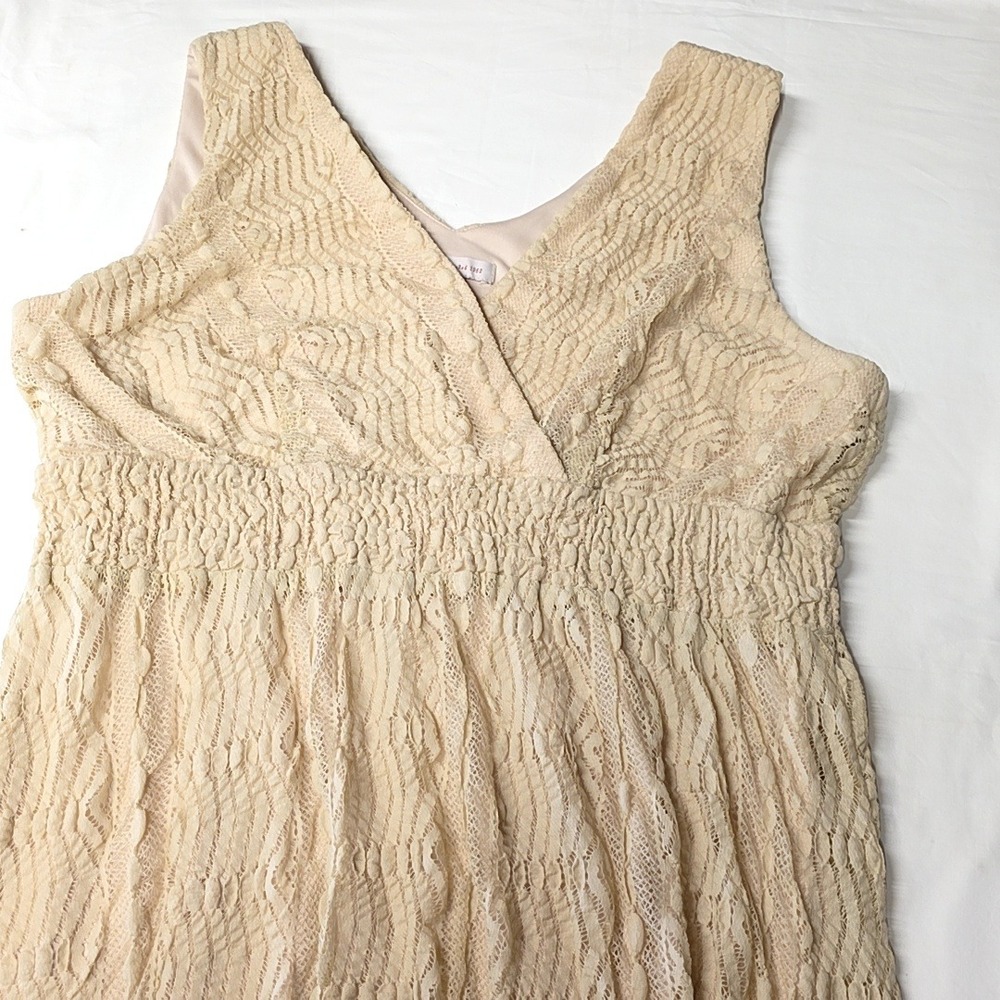 Dressbarn High Low‎ Dress Women 16 Cream Floral Lace V-Neck Sleeveless Boho